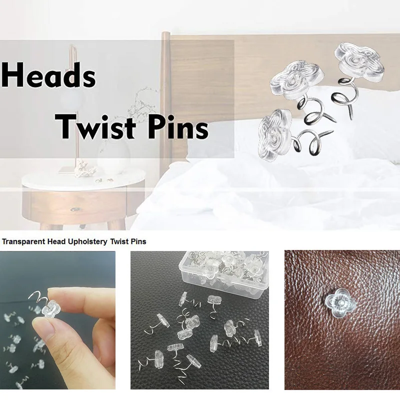 50/100pcs Transparent Twist Nail Pins For Sofa Sheet Plastic Head Pin Screw Fastening Safety Buckle for Fixed Blankets