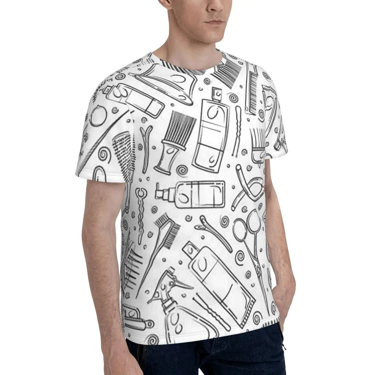 Salon Hair Dressing Tool Pattern T-Shirt for Men Cotton T Shirts Men's Tees Short Round Neck Summer Clothes Tops