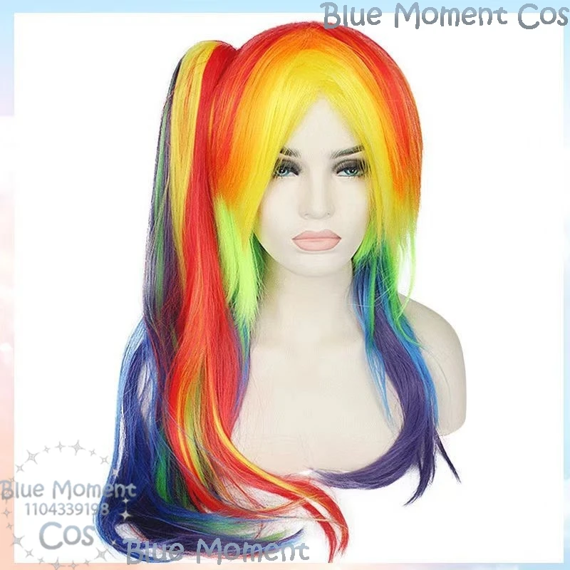 Little Pony Rainbow Dash Anime Cosplay Prop High Ponytail Wig Cute Hair Girl Women Halloween Party Roleplay Outfit Customized