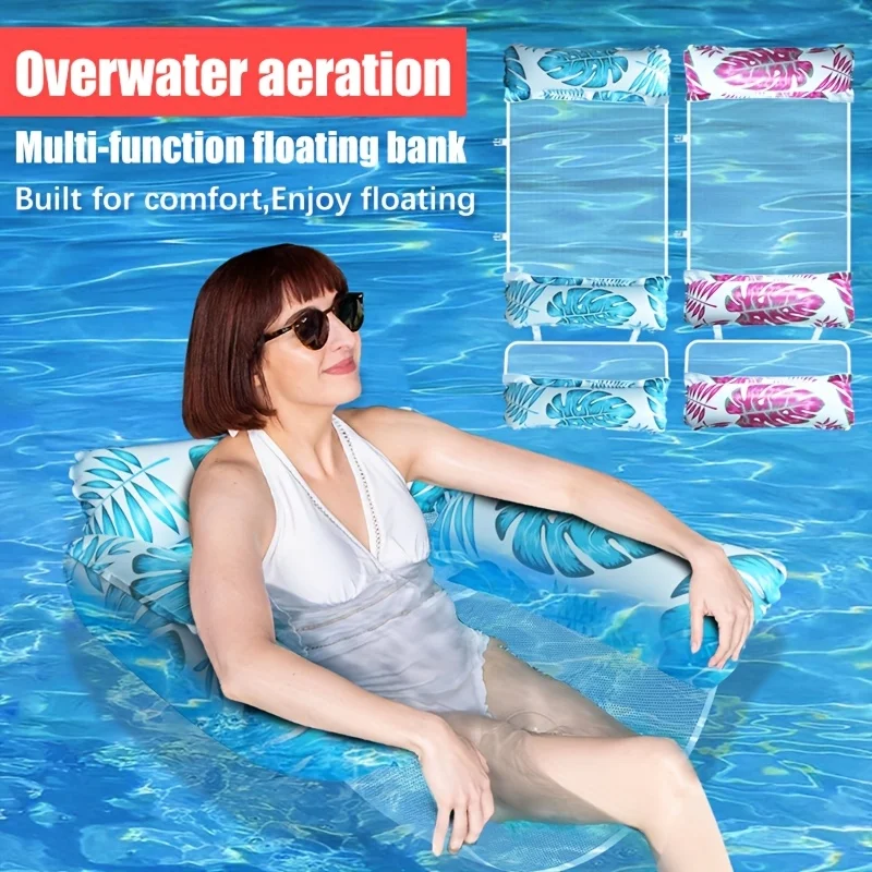 Hamac gonflable de flotteur de piscine pour adultes, chaise longue polyvalente de lit de flotteur d'eau en PVC, 3 rangées détachables, gonfleur non inclus