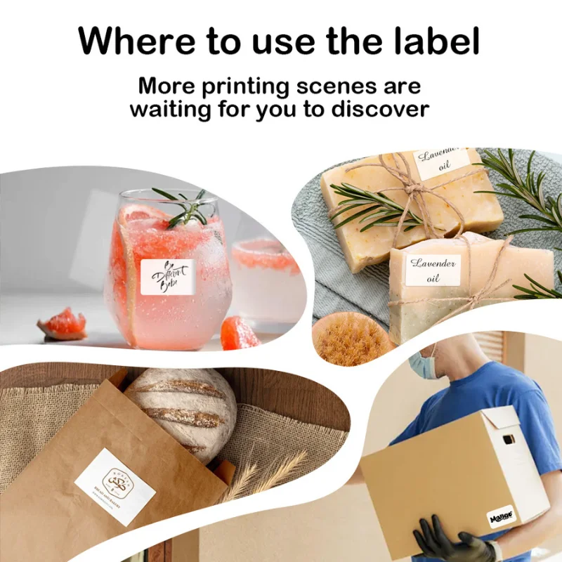 SINMARK 6 Rolls White Thermal Label Waterproof Paper Adhesive Label White Anti-Oil for Mini Portable Printer Phomemo/P1/P50