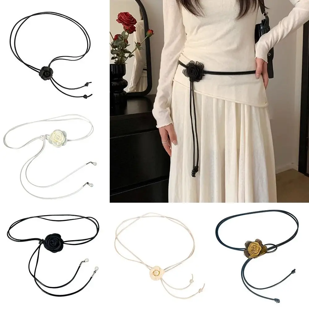 패션 에스닉 스타일 드라이 로즈 플라워 벨트 고급 레트로 매듭 허리 로프 허리띠 여성용