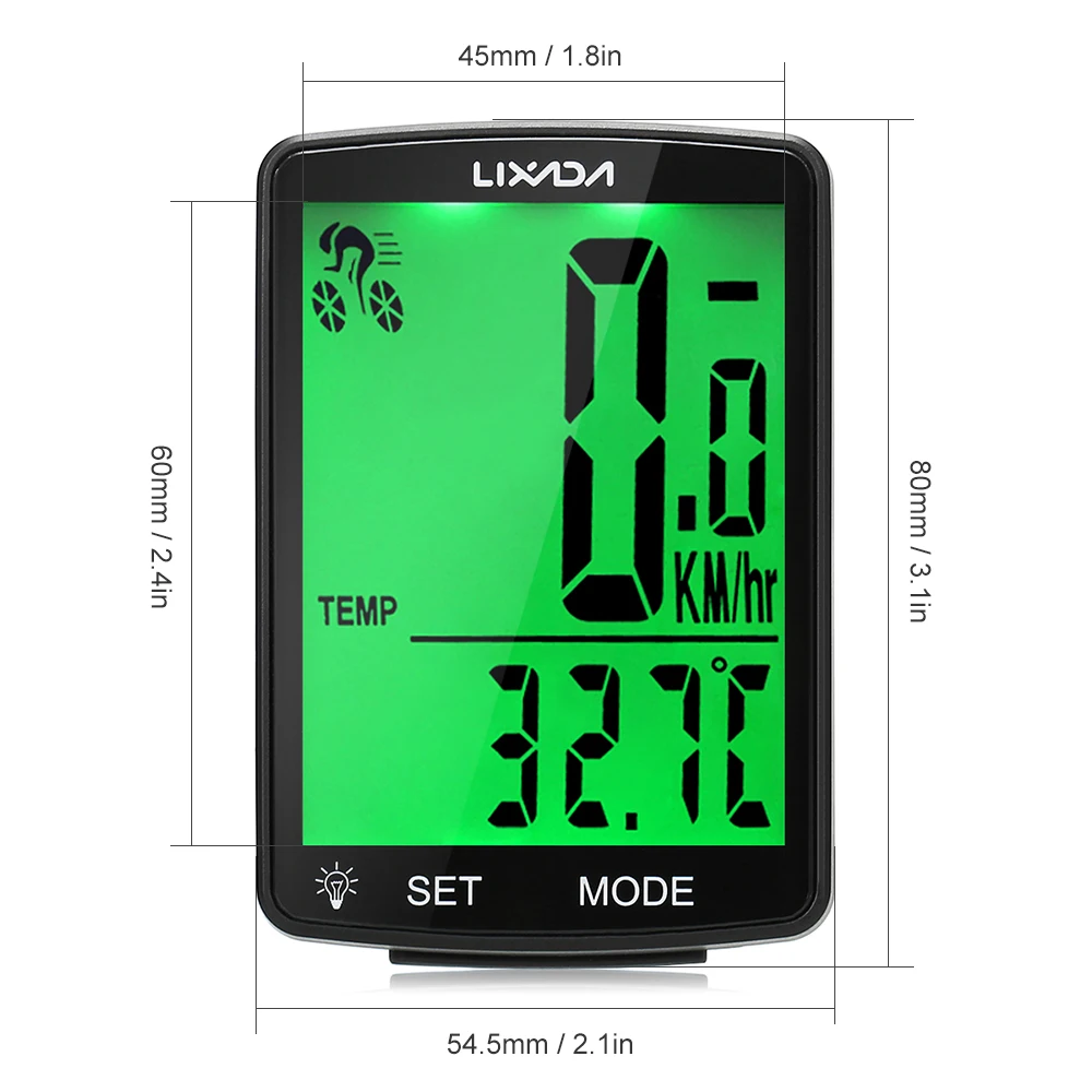 LIXADA Wireless Bike Computer LCD Screen MTB Speedometer Odometer IPX6 Waterproof Cycle Measurable Temperature Stopwatch 2024