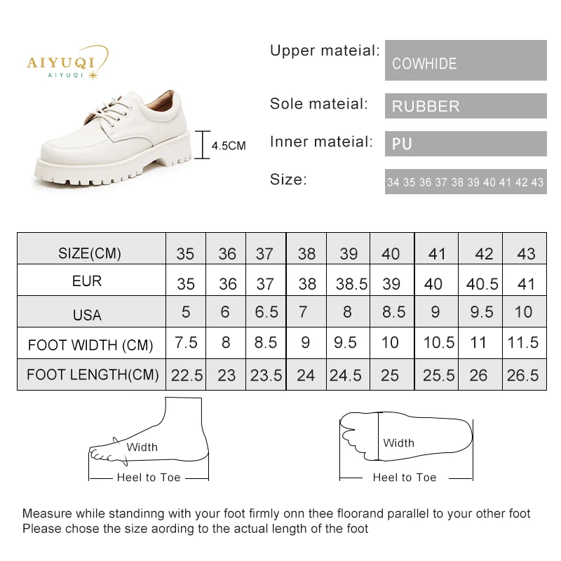 AIYUQI Women Shoes Genuine Leather New Spring British style White Women\'s loafers Round Toe Casual Platform Shoes Women