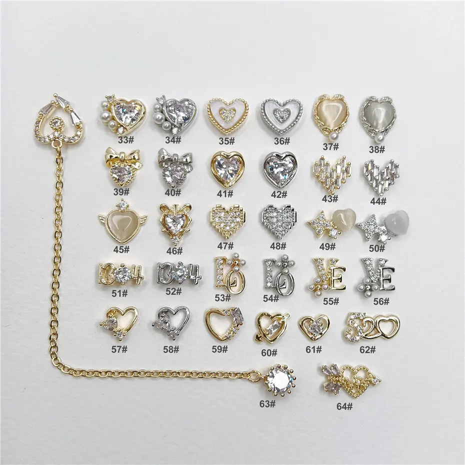 10pcs/lot 3D Hollow Love Heart Alloy Nail Art Zircon Pearl Crystal Metal Manicure Nails Accessories Supplies Decorations Charms