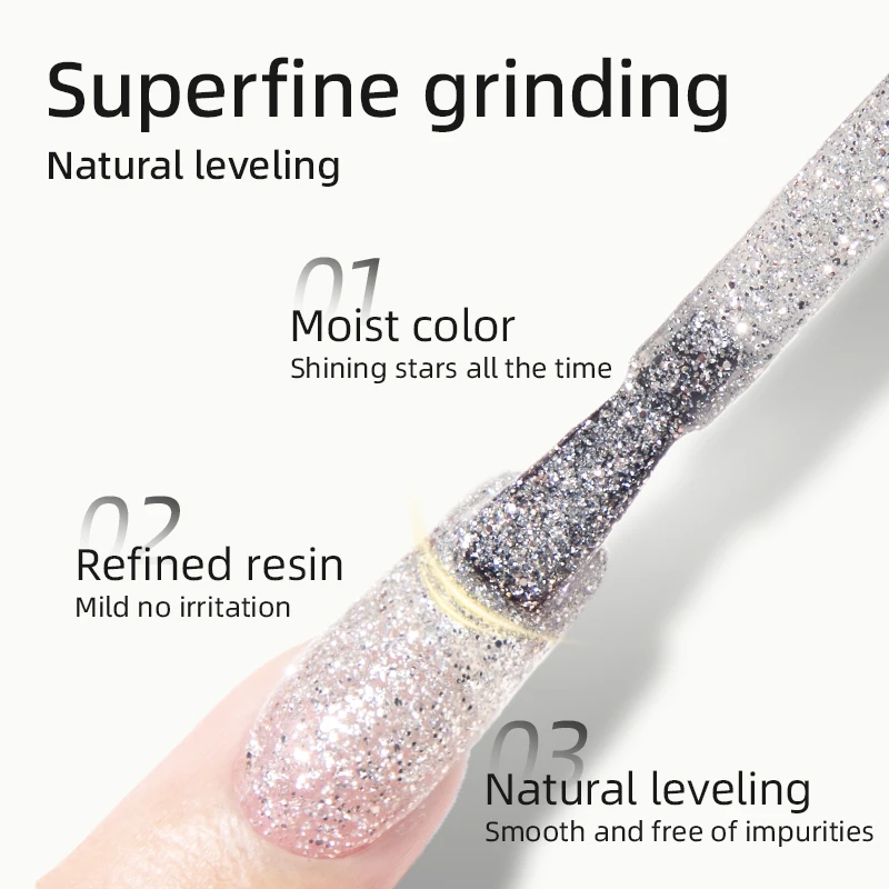 Rs Nail 10Ml Sprankelende Glitter Gel Nagellak Flash Zilver Diamant Reflecterende Gellak Semi-Permanent Doorweekt Gel Nail Art