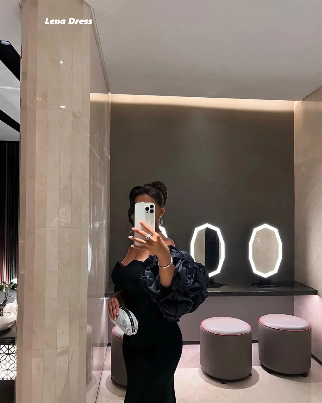 Lena-vestidos de noche de flores para mujer, vestidos largos elegantes para ocasiones especiales, vestido de fiesta personalizado negro, bata de cola de pez