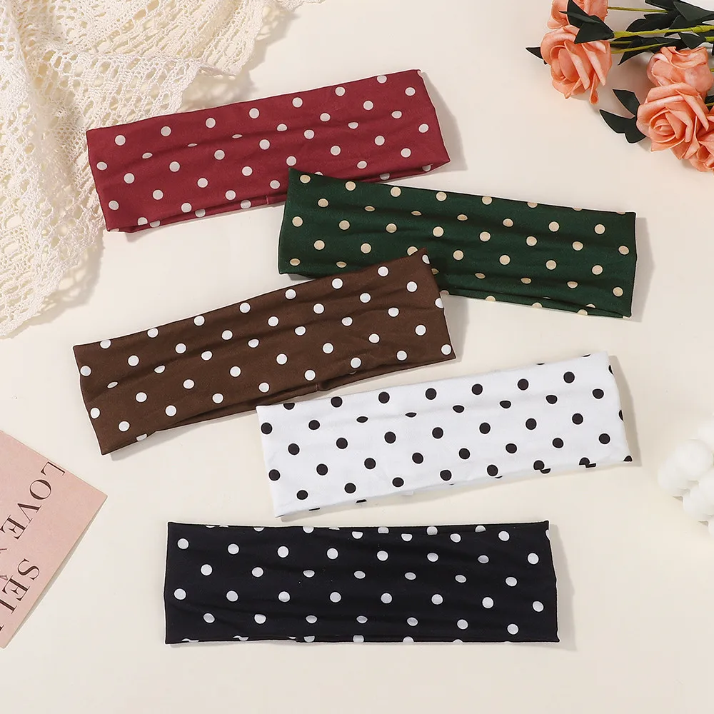 

1PCS Women's Polka Dot Boho Yoga Headband Wide Cotton Elastic Sport Hairband Sweat-Absorbent Hairwrap Accessory