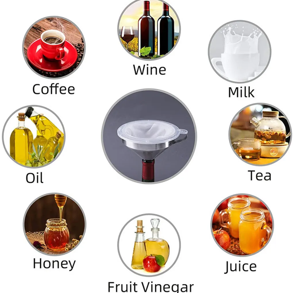 Fornitura di olio per succo con filtro a rete per imbuto da caffè in acciaio inossidabile da cucina per