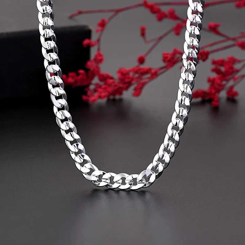 Hot Original 925 Sterling Silver Creative 7MM Chain Necklace for Women Man Luxury Fashion Party Wedding Jewelry Christmas Gifts