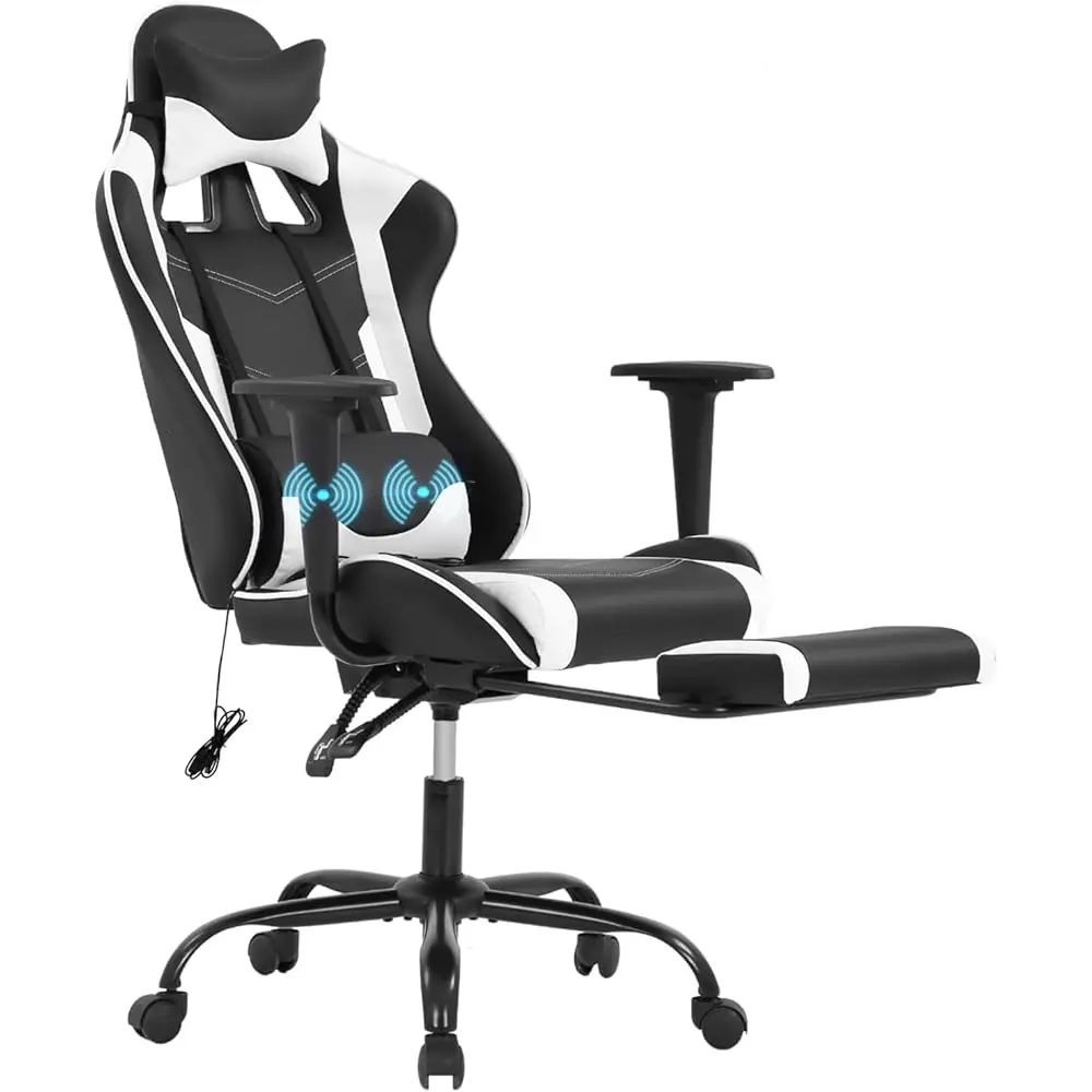 

Gaming Chair, Ergonomic Computer With Footrest And Lumbar Support, Height Adjustable Pu Leather Game Seat With 360-Swivel Wide