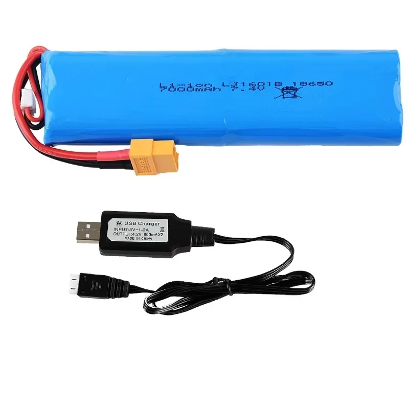 (Wtyczka XT60/Tamiya) 7.4V 7000mAh 20C akumulator z ładowarką-ion dla 3818 Henglong 3819 3838 3839 3869 3889 3938 zbiornik RC 1/16