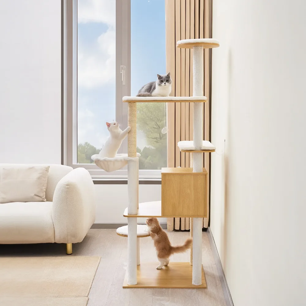 

Large Cat Tree 68.9" Tall Cat Tower Multi-level Cat Condo Indoor Play House