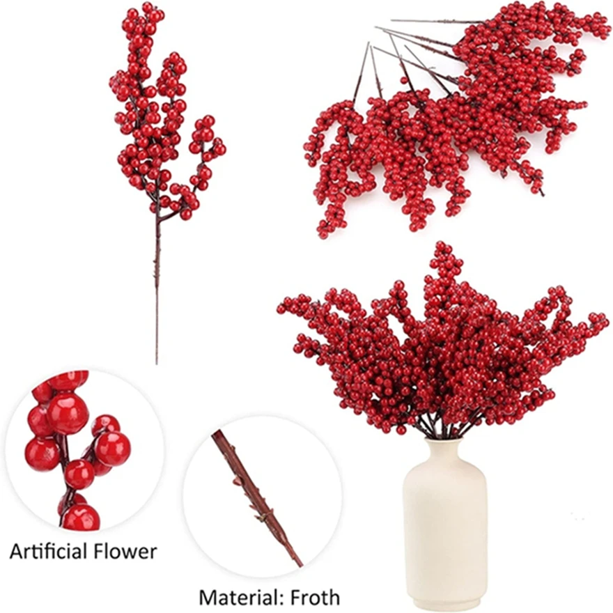 

5Pcs Artificial Plants Holly Little Red Fruit New Year Christmas Tree Home Room Decor Wedding Photograph Lovable Embellish Props