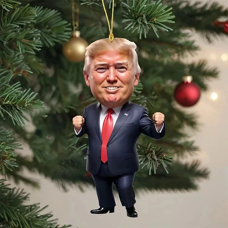 7pcs Trump Acrylic Christmas Decor Set Funny Interesting Acrylic Funny Trump Cartoon Pendant Keychain for Car Decor Friend Gift