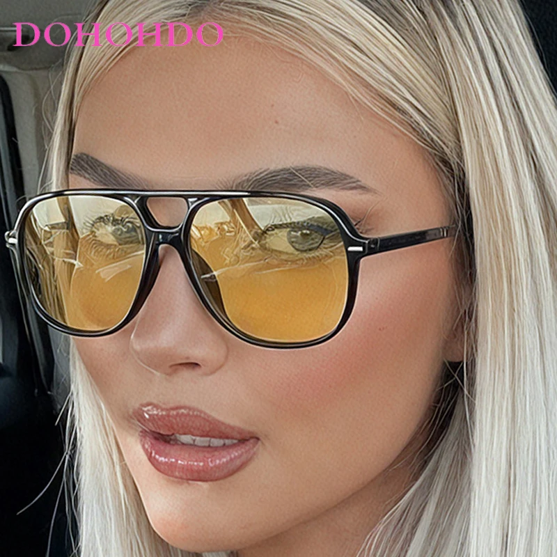

Retro Classic Twin Bridge Pilot Women Sunglasses Trendy Luxury Big Frame Punk Men Eyewear Outdoor Driving Shade Sunglasses UV400