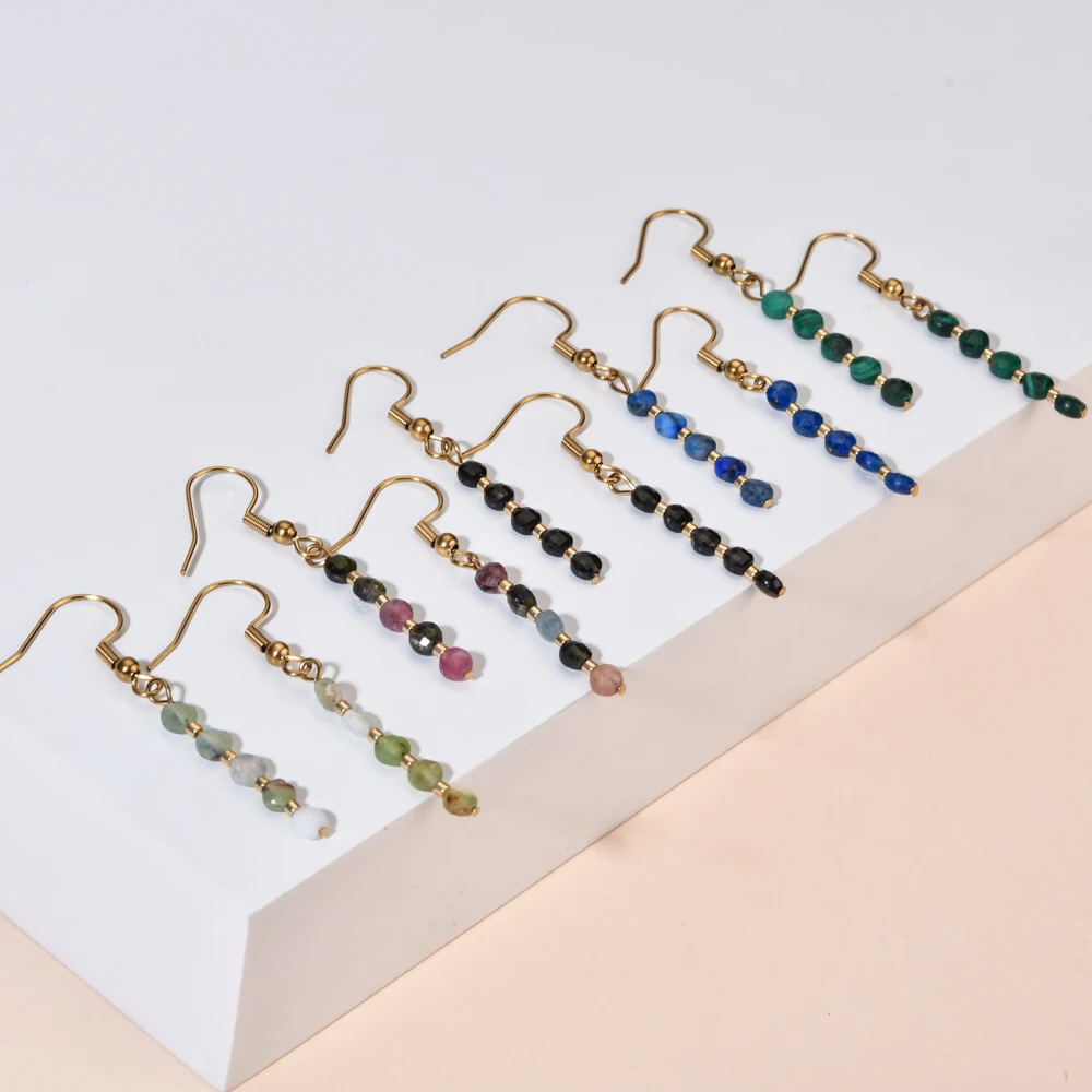 ZMZY Cute Minimalism Design Natural Stone Earrings for Women Vintage Colorful Hanging Dangle Boho Statement Gift