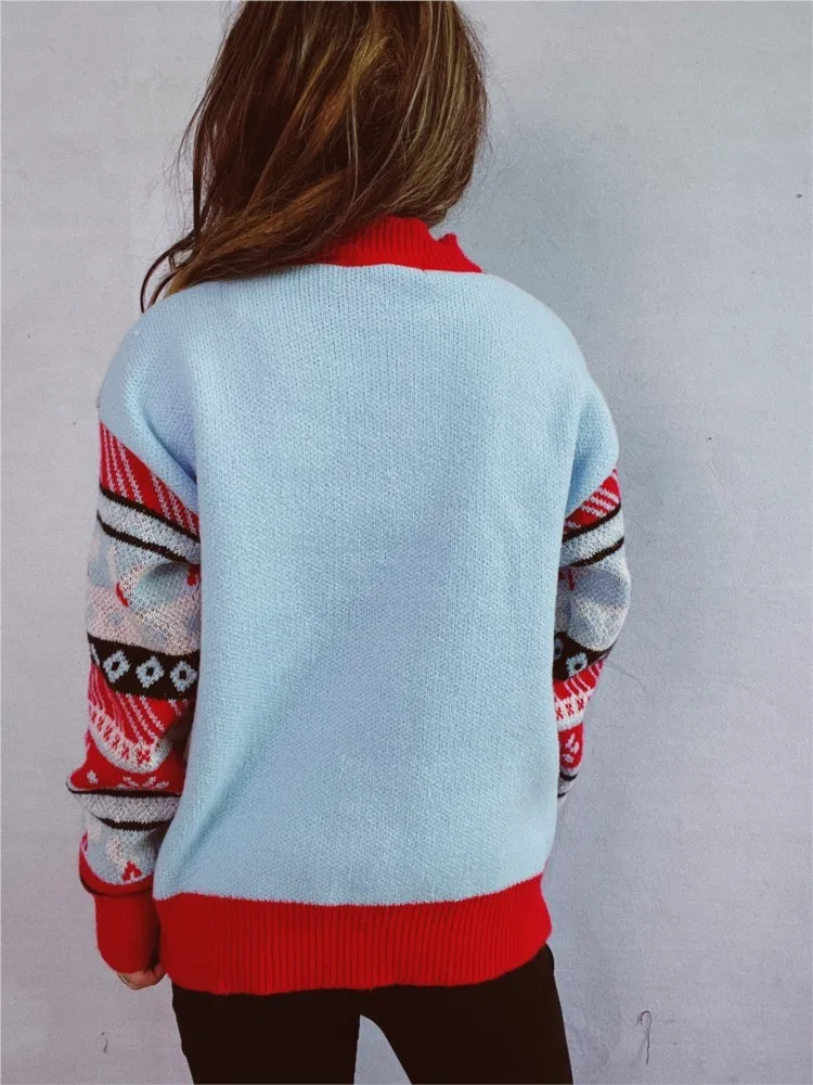 Ugly Christmas Santa Claus Knitted Sweater Women Autumn Winter 2024 New Fashion Loose O-Neck Long Sleeve Red Pullover Jumper