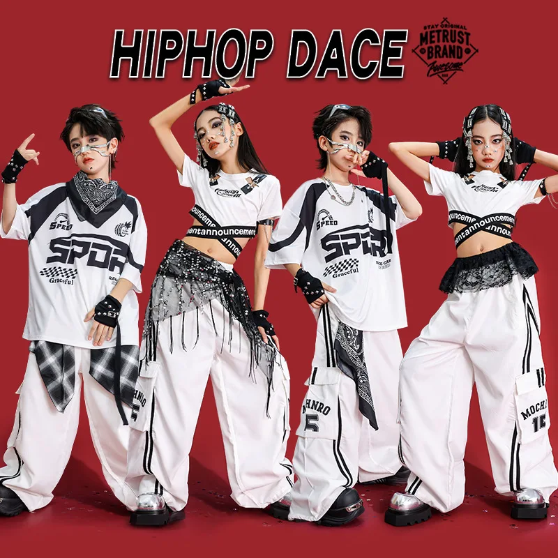 Kids Hip Hop K-pop Crop Top Street Dance Cargo Pants Pleated Skirts Girls Streetwear Children Jazz Costumes Stage Clothes Sets