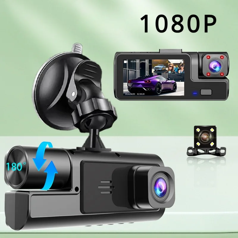 3 Channel Dash Cam Car Camera Reversing Video Dashcam Night Vision Black Box Dvr Suction Cup 170° Wide Angle 1080P G-sensor