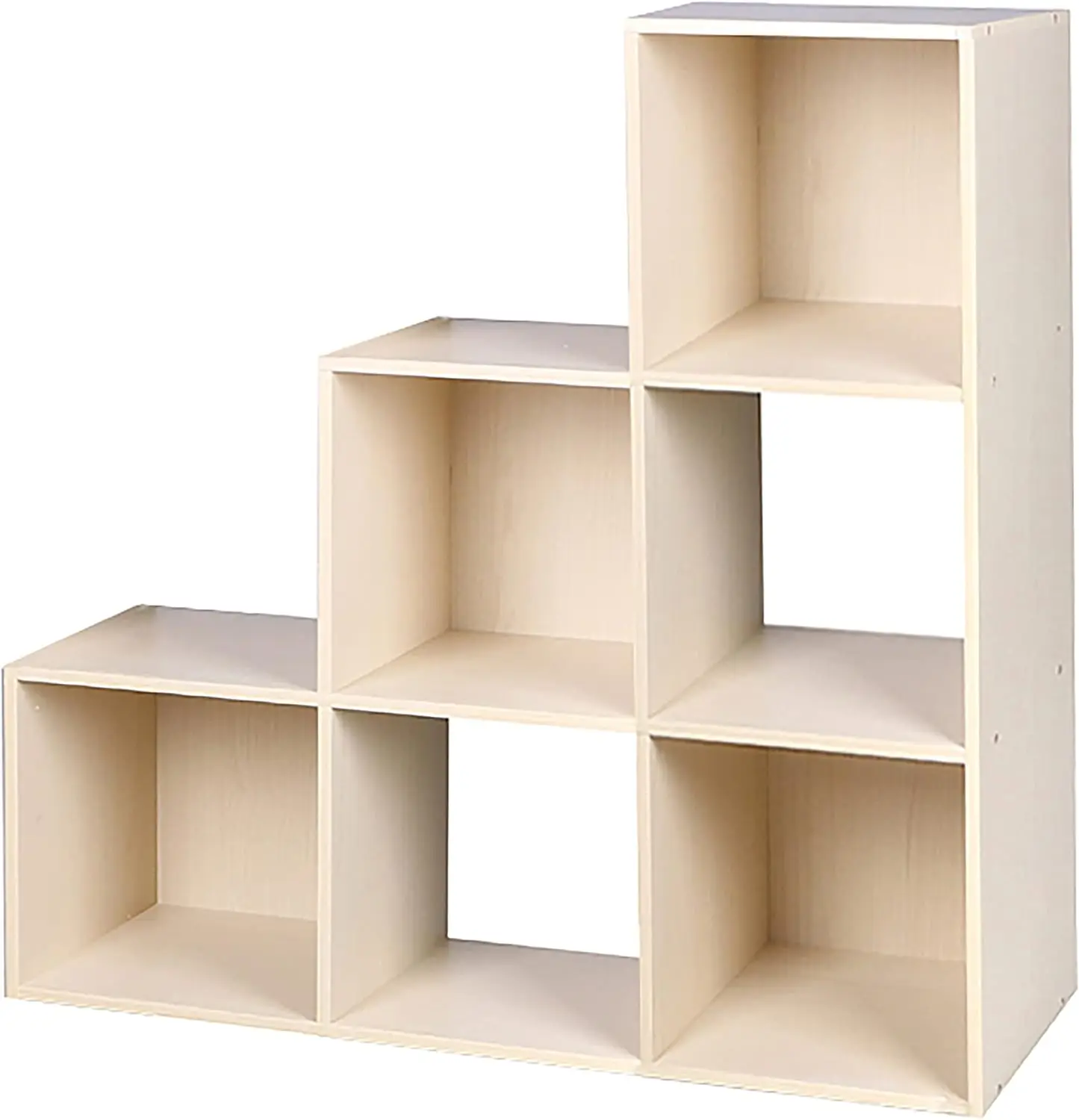 Step Bookcase Contemporary Tiered 6 Cube Storage Organizer Wooden Corner Shelf Rack for Bedroom Office and Living Room