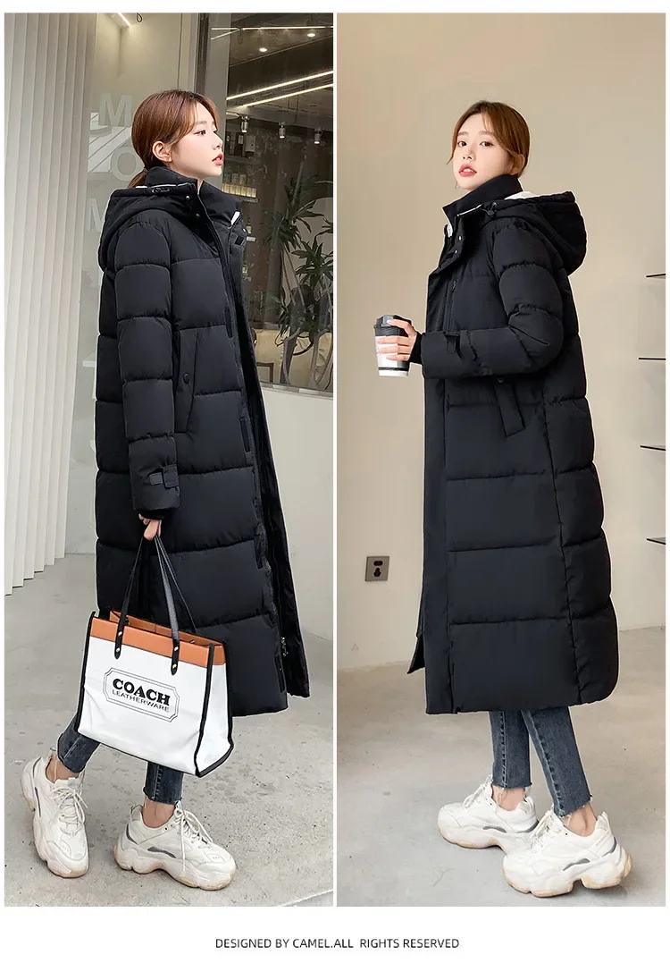 Women Parkas Coats Hooded Jackets Solid Pocket Zipper Long Sleeves Thick Slim Fit Wide Waist Elegant Casual  Autumn Winter