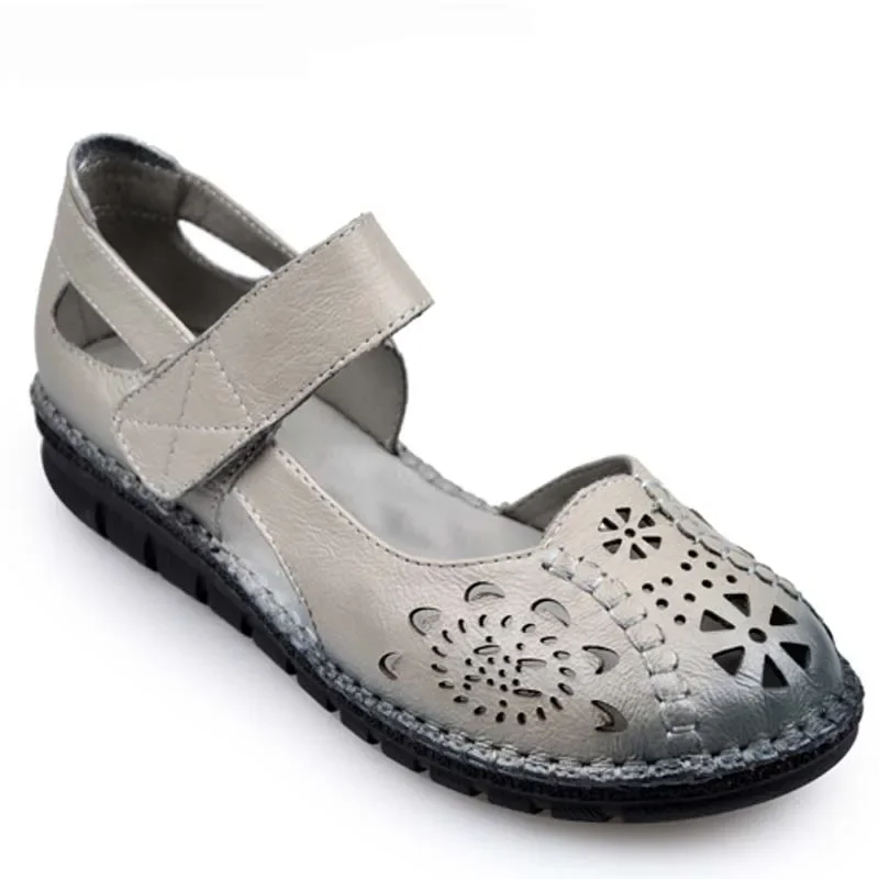 BEYARNE Summer New Soft Bottom Flat Genuine Leather Women Shoes Personality Hollow Women Sandals Retro Handmade Sandals sapato