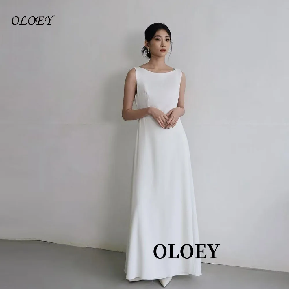 

OLOEY Simple A Line Wedding Receipt Dresses Backless Scoop Neck Soft Satin Ankle Bridal Gowns Customized Formal Party Dress