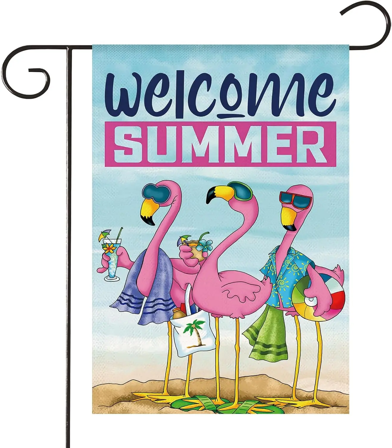HOMFREEST Summer Flamingo Garden Flag 12x18 Inch Double Sided Burlap Outside Welcome Hello Summer Pink Decor Small Flag Trop zzo