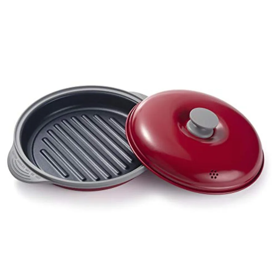 

Microwave Grill Pan with Lid for Grilling Meat Sandwich and Vegetable Non-Stick Crisper Griddle in Black for Browning and Crisp