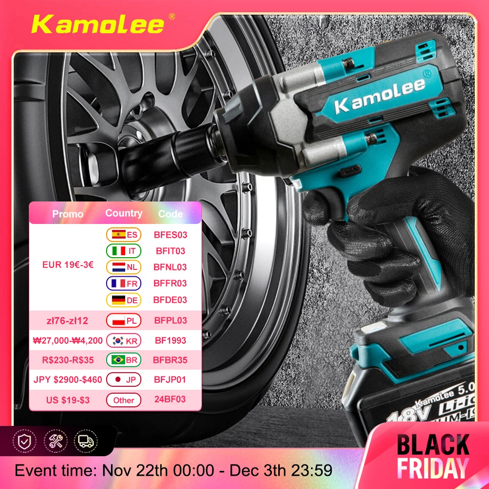 【1800N.m】Kamolee DTW700 Electric Impact Wrench 1800 N.m High Torque 1/2 Inch Compatible With 18V Makita Battery