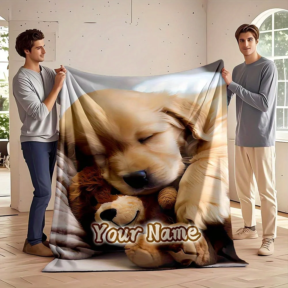 Plush Golden Retriever Puppy Print Throw Blanket Decorative Cozy Pet Lover Gift Soft Winter Home Couch Decor for Dog Owners