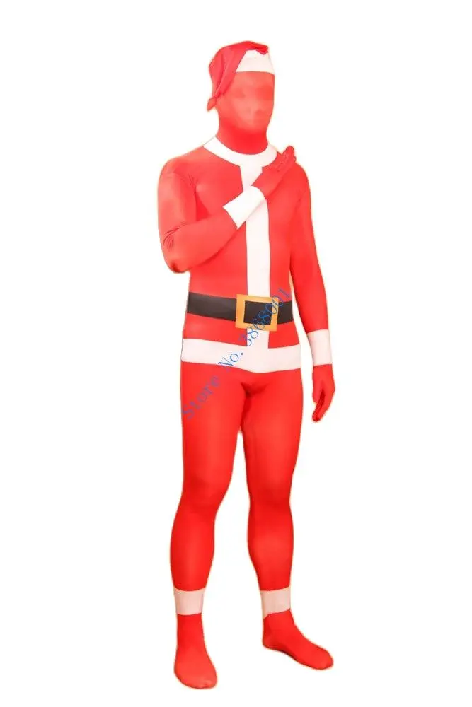 Christmas Santa Claus cosplay Catsuit Costume Printing and dyeing pattern Lycar full Body Zentai suit