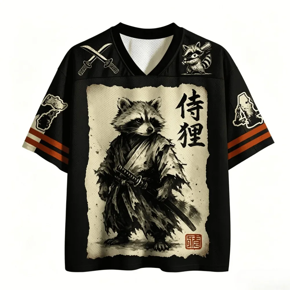 2026 Sommer Neuer Stil Herren Japanischer Trend V-Ausschnitt 3D-Druck Atmungsaktives Schnelltrocknendes T-Shirt Lässige Mode Streetwear Elternkleidung – Detail 7