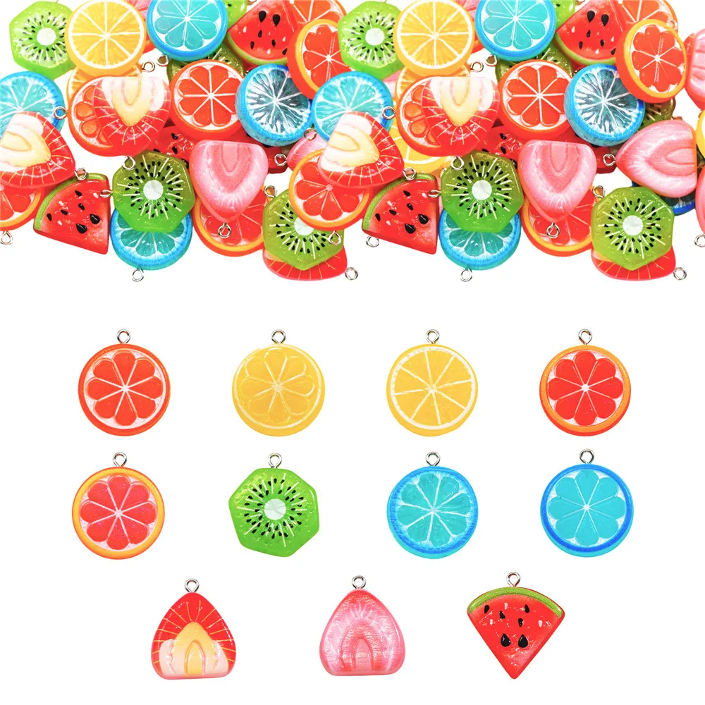 10PCS Luminous Resin Fruit Slice Charms Random Mix Lemon Orange Kiwi Pendants For DIY Bracelet Necklace Keychain Jewelry Making