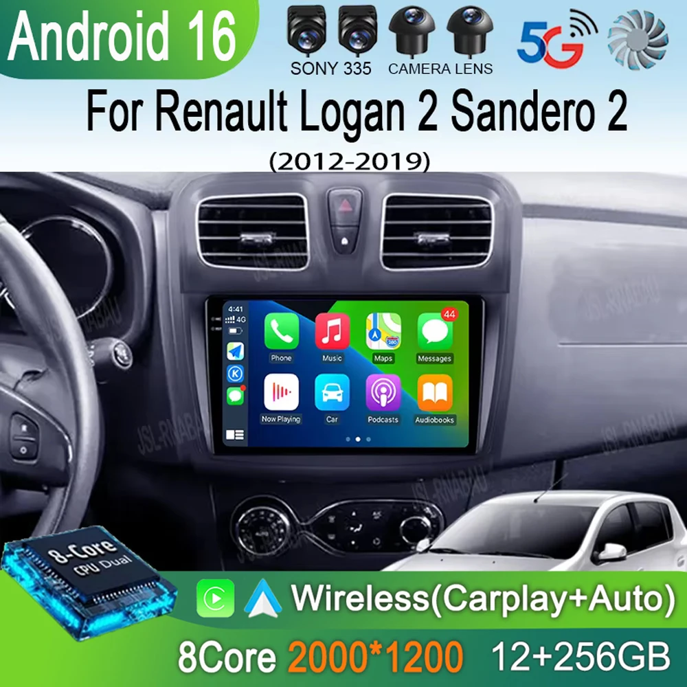 

Автомагнитола Android 16 для Renault Logan 2 Sandero 2 2012-2019 с CarPlay, 2K экраном, мультимедийным плеером, стереосистемой и головным устройством