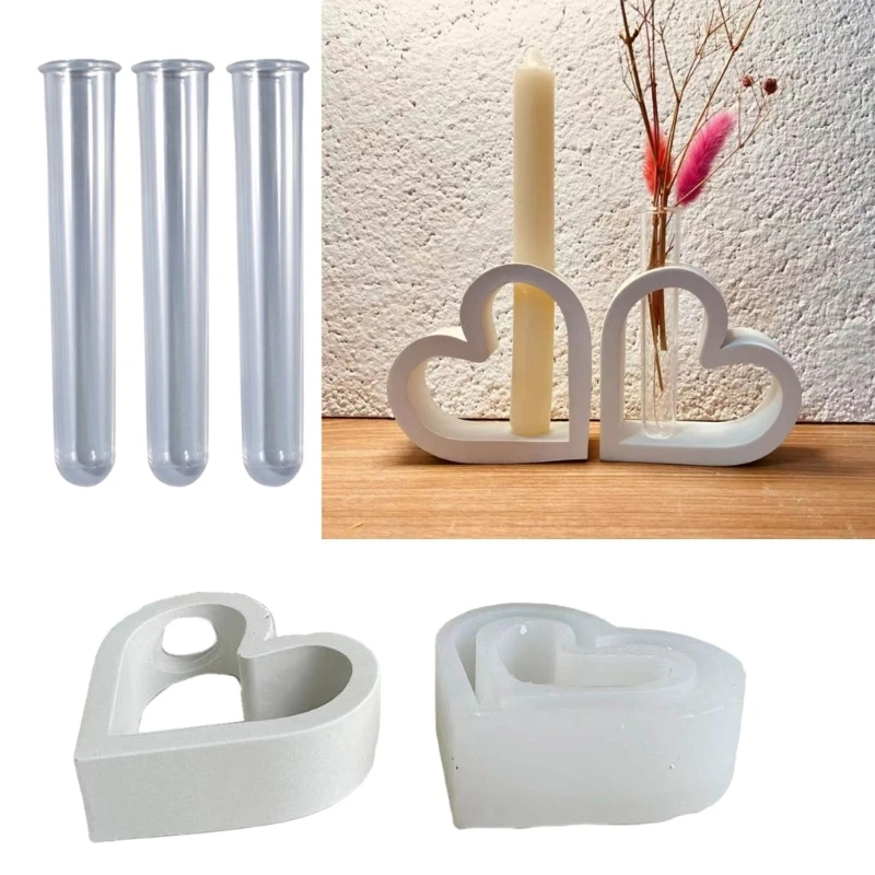 DIY Hydroponic Vase Test Tube Silicone Mold Heart Shaped Flower Pots Gypsum Resin Epoxy Mould Home Decor Valentines Day Gift