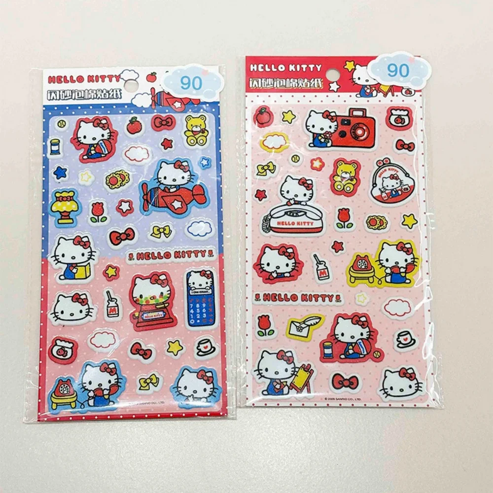 Pegatinas de espuma 3D Sanrio Hello Kitty auténticas, pegatinas de juguetes de gato Kt de dibujos animados para álbumes de recortes, taza de guitarra, calcomanías de decoración para bicicleta, regalo para niña