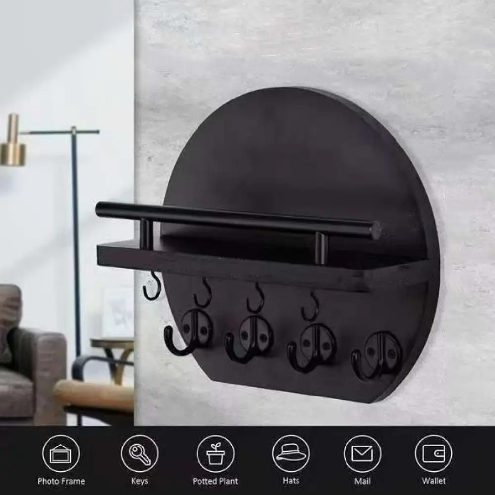 Practical Retro Wall Mounted Key Holder Simple with Shelf Wood Mail Organizer Decorative Key Rack Living Room