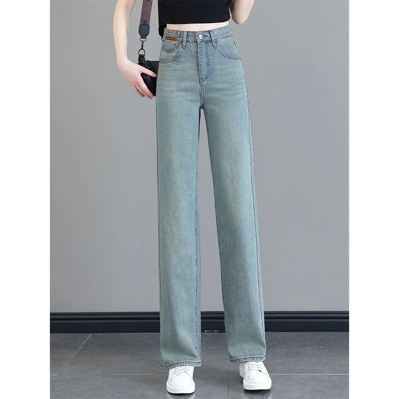 Pantalon à jambes larges et souples pour femmes, couleurs claires, jean, taille haute, ample, fin, droit, vêtements pour femmes, Y2k, nouvelle collection été 2024