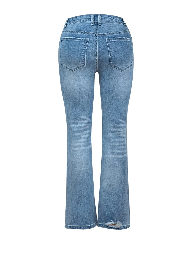 Jean Délavé Déchiré à Jambes Larges pour Femme, Pantalon Décontracté Assressenti, FJFashion, Nouvelle Collection Printemps et Été