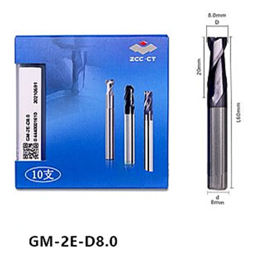 GM-2E-D8.0 ZCC.CT GM-2E Two edge straight shank flat end milling cutter Φ8.0*8*20*60 2T Flat End Mills 2 Flutes Flat End Mills