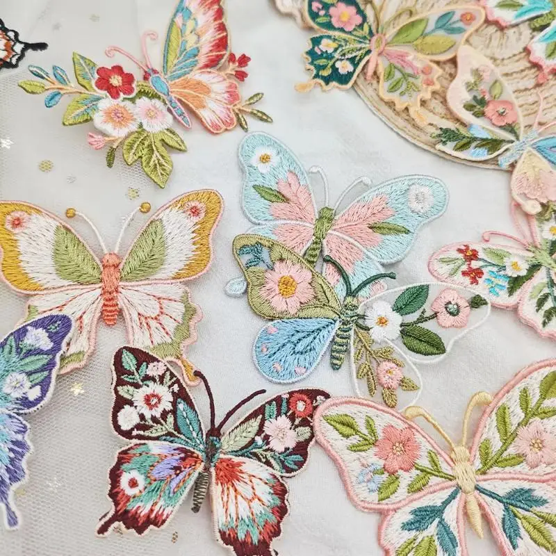 1 Stück Stickerei-Aufbügel-Patches, Stickerei-Design, Wärmeübertragung, Schmetterlings-Patches zum Aufbügeln, einfach anzubringen, Blumen-Patches – Detail 4