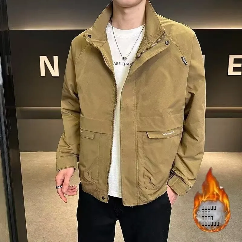 

Осень-зима, хлопковая рабочая одежда, тет, однотонная, простая, с воротником-стойкой, мужская молодежная хлопковая одежда, облегающее пальто для поездок на работу