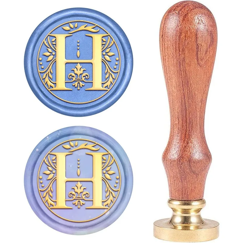 1 pc Letter H Wax Seal Stamp Vintage Alphabet Initial Sealing Wax Stamps Retro 25mm Removable Brass Head with Wooden Handle