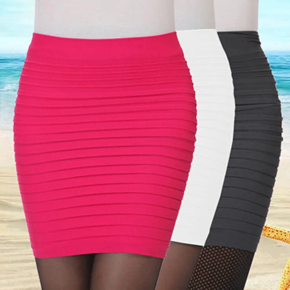 Mini Skirt Vintage Pleated High Waist Skirt Sexy Stretch Seamless Bodycon Pencil Dress Temperament Office Lady Short Skirt