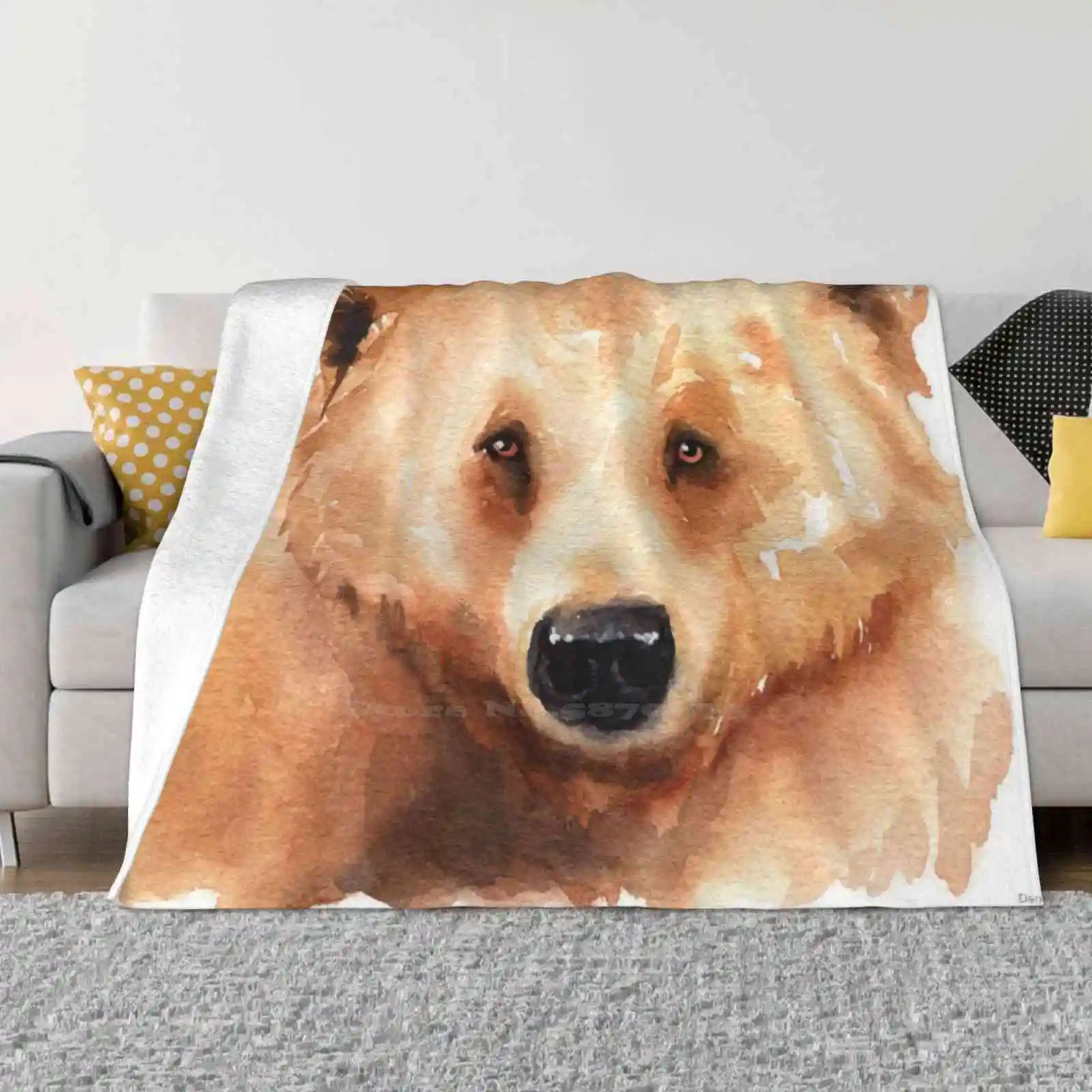 Grizzly Bear Watercolor Soft Warm Light Thin Blanket Grizzly Bear Brown Bear Bear Watercolor Watercolor Bear Eco Friendly