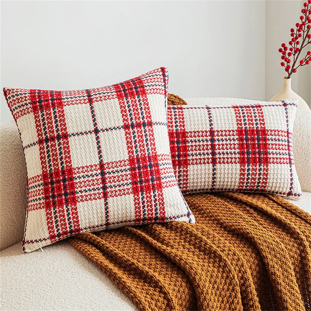 Red White Grids Decorative Pillowcase 1pcs Square Pillow Cover New Year Christmas Waist Cushion Cover Home Decor 45*45/30*50cm