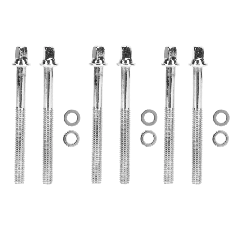 6PCS Sturdy 70mm Length Drum Tension Rods Metal Material Silver Drum Kit Screw Set Drum Tight Screws For Jazz Drum Kit