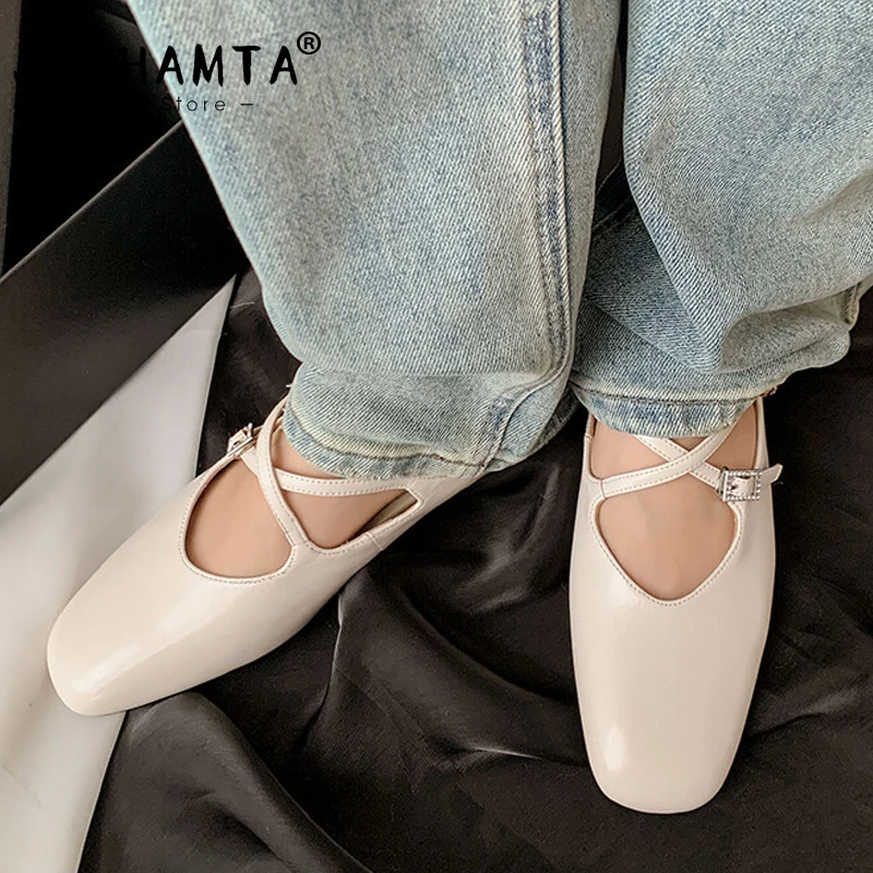 JOZHAMTA Size 31-42 Women Mules Sandals Real Leather Cross Strap Mid Heels Shoes 2025 Ins Slides Slippers Casual Office Dressy